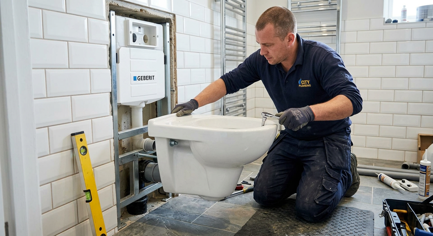 Pose de WC suspendu par un plombier professionnel à Villejuif 94